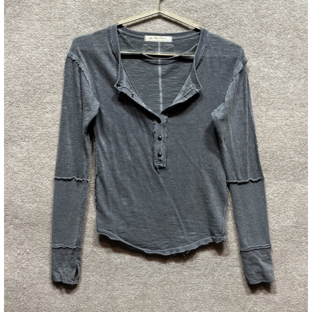 We The Free People Phoebe Knit Henley Tee XS Top Women's XS Gray Relaxed EUC